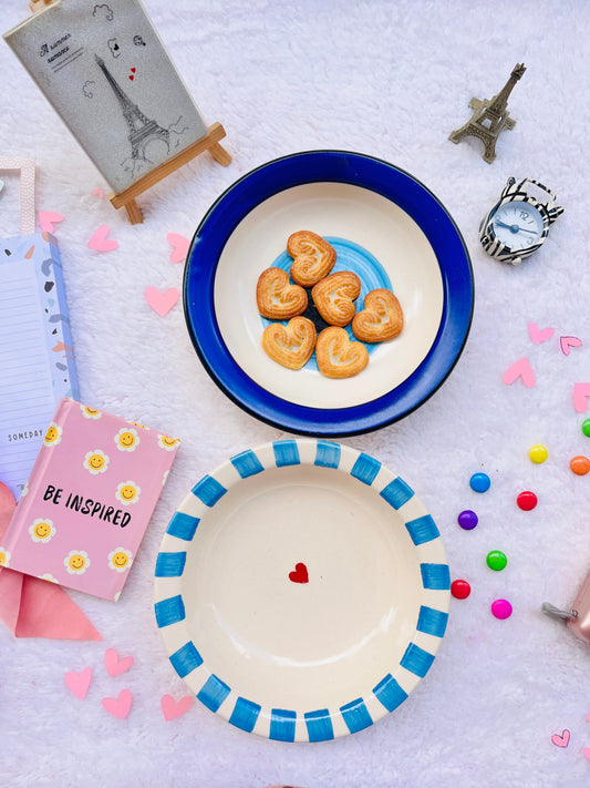 Blue Heart Ceramic Serving Plate - Handmade Plater