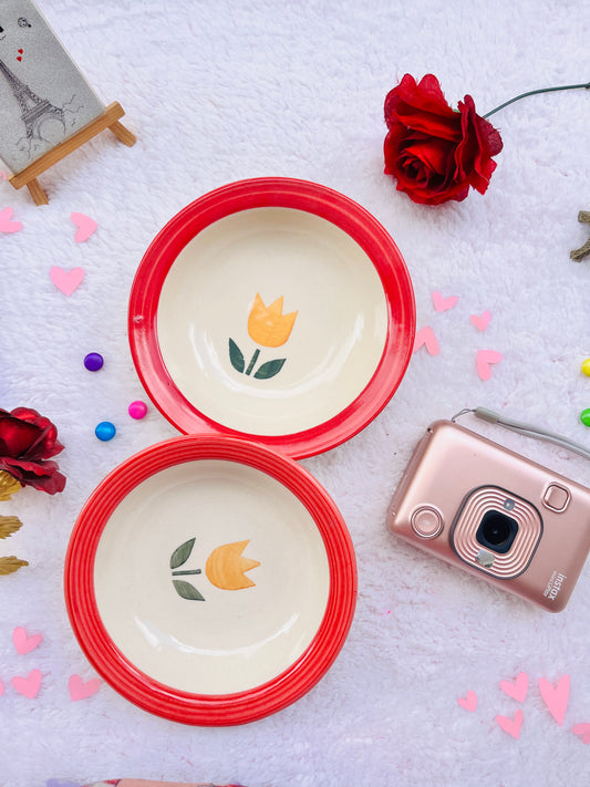 Red Flower Ceramic Serving Plate - Handmade Plater