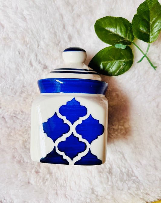 Moroccan Blue Square Jar - Handmade Ceramic Storage Jar