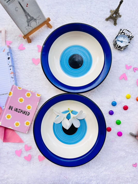 Blue Evil Eye Ceramic Serving Plate - Ceramic Handmade Plater