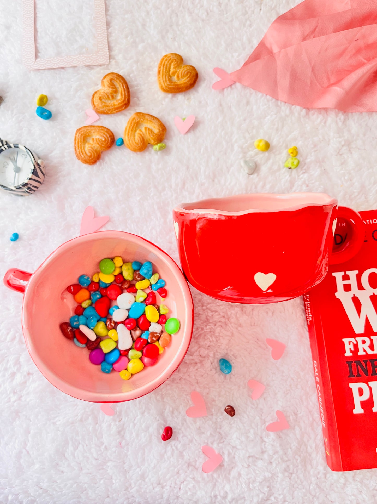Red White Little Heart - Handmade Ceramic Mug