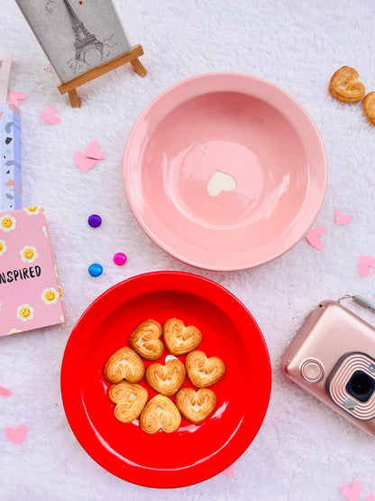 Pink Heartful Serve Ceramic Pasta Plates - Ceramic Handmade Plater