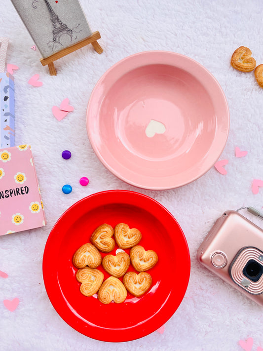 Pink Heartful Serve Ceramic Pasta Plates - Ceramic Handmade Plater