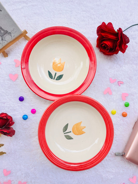 Red Flower Ceramic Serving Plate - Handmade Plater