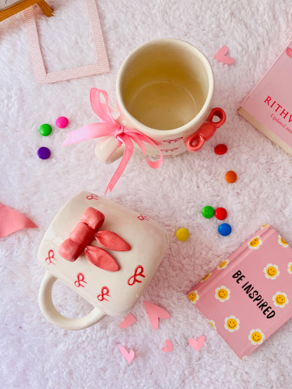 Pink Bow - Handmade Ceramic Coffee Mug