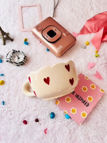White Red Little Heart  - Handmade Ceramic Mug