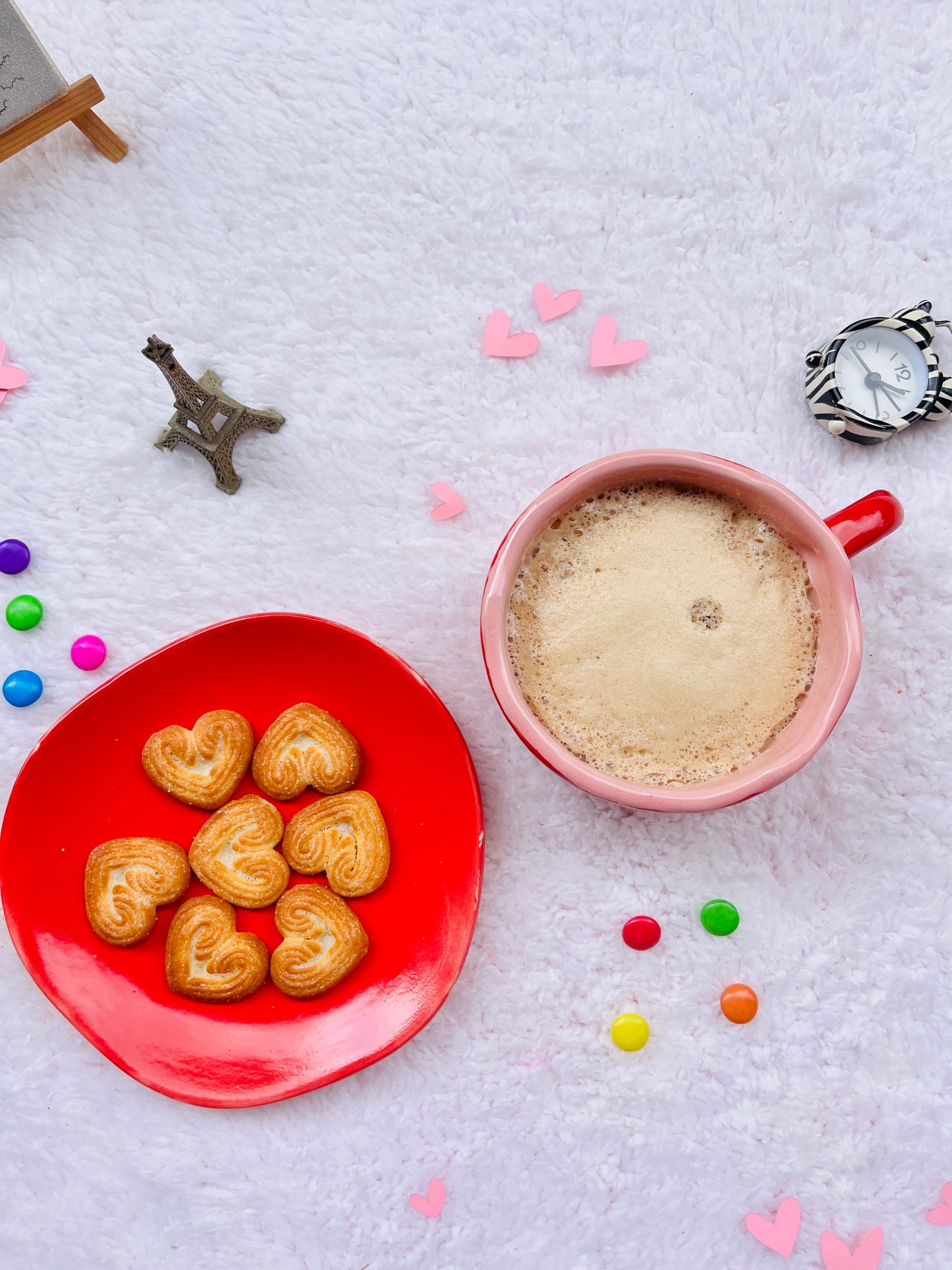 Red White Little Heart with Saucer- Handmade Ceramic Mug