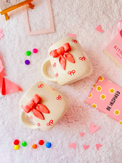 Pink Bow - Handmade Ceramic Coffee Mug