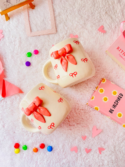 Pink Bow - Handmade Ceramic Coffee Mug