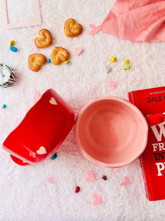 Red White Little Heart - Handmade Ceramic Mug