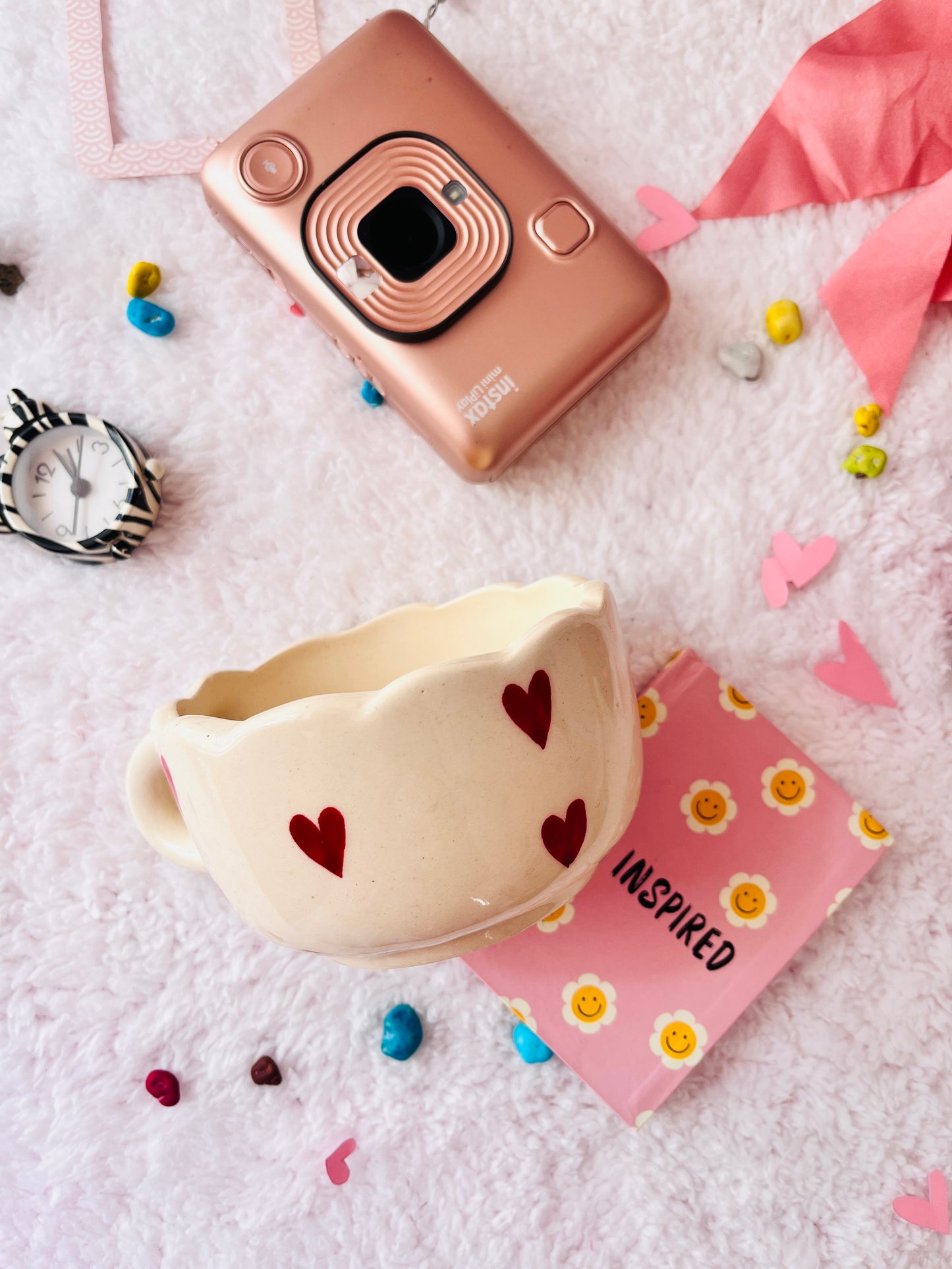 White Red Little Heart  - Handmade Ceramic Mug